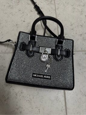 Michael Kors Black Satchel with Silver Crystal Embellishment Casual Party
